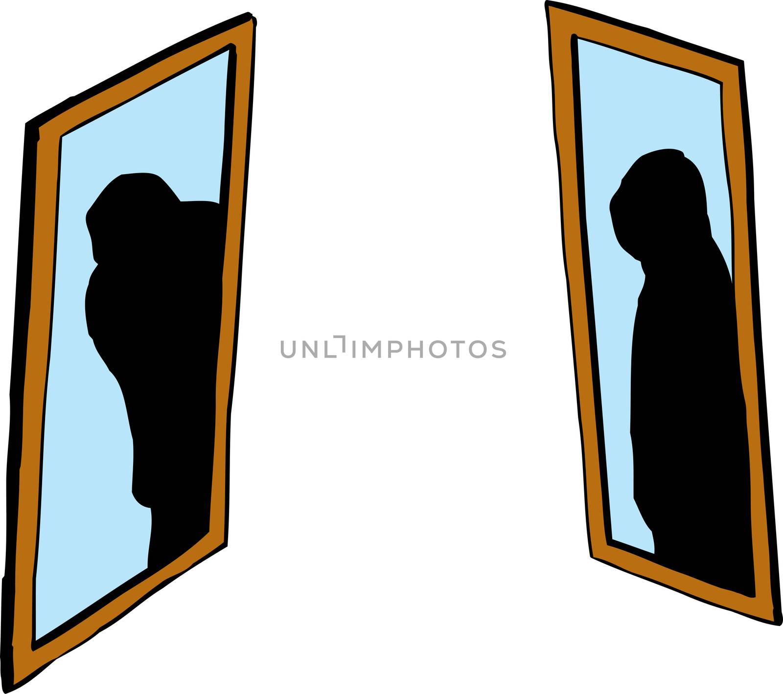 Shadowy figure in mirrors by TheBlackRhino
