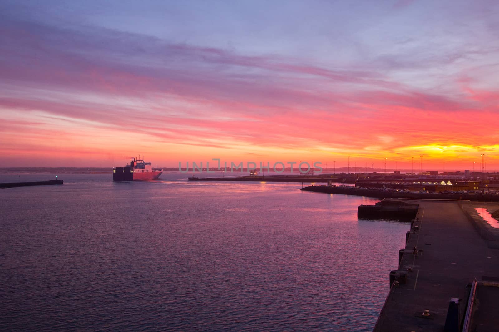 Sunset in Esbjerg harbour Denmark