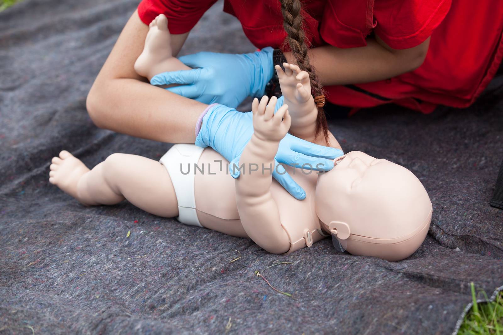 Infant CPR manikin first aid. Cardiopulmonary resuscitation - CPR.