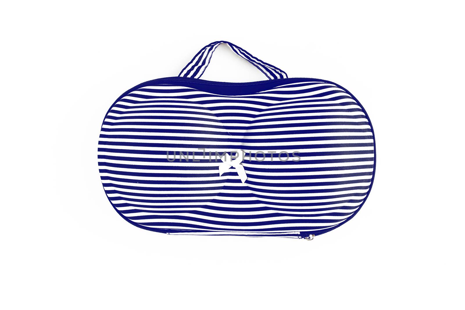 Drawing blue and white stripes bag for bras, for traveling, isolated.