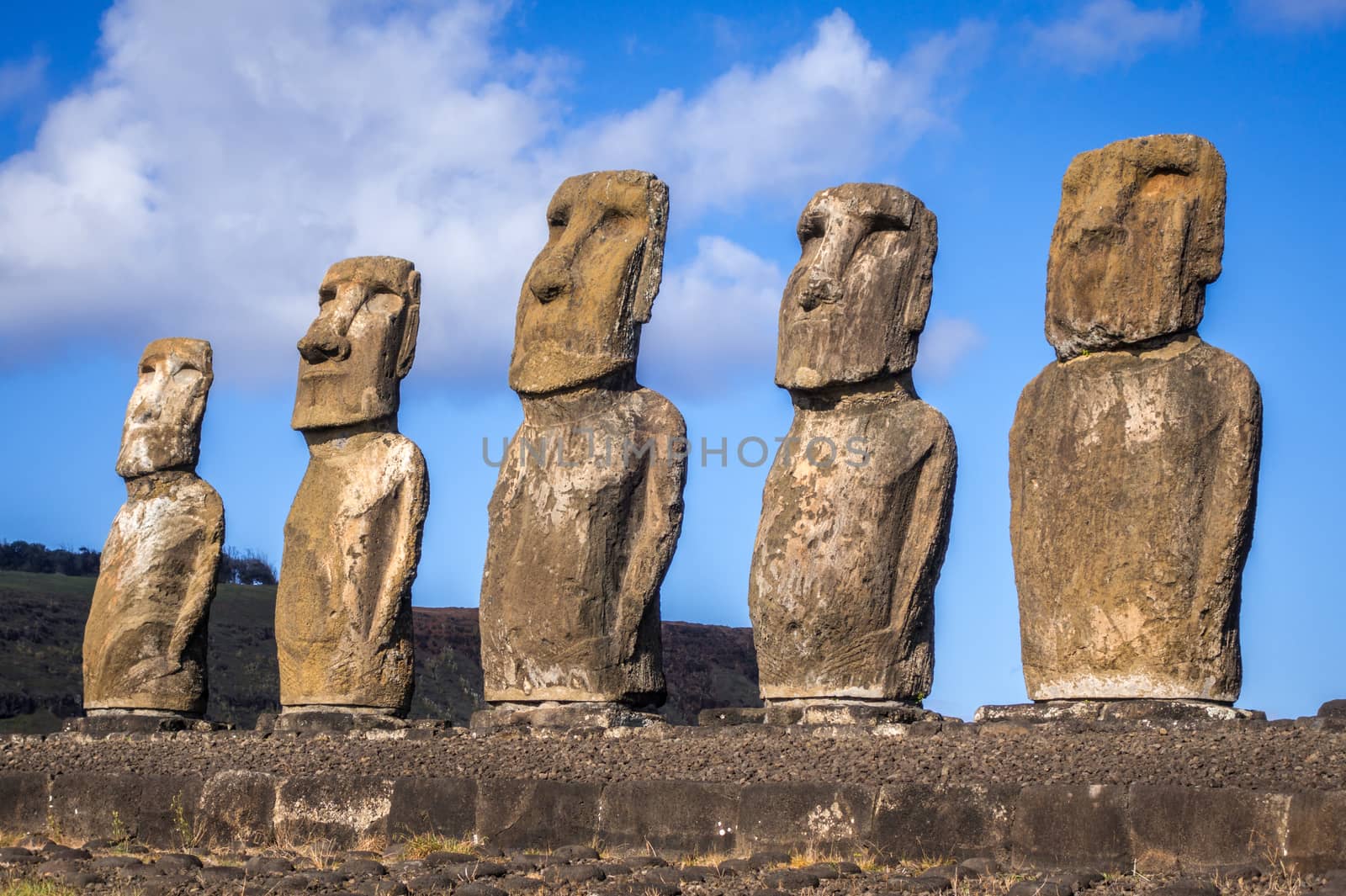 Moais statues, ahu Tongariki, easter island, Chile