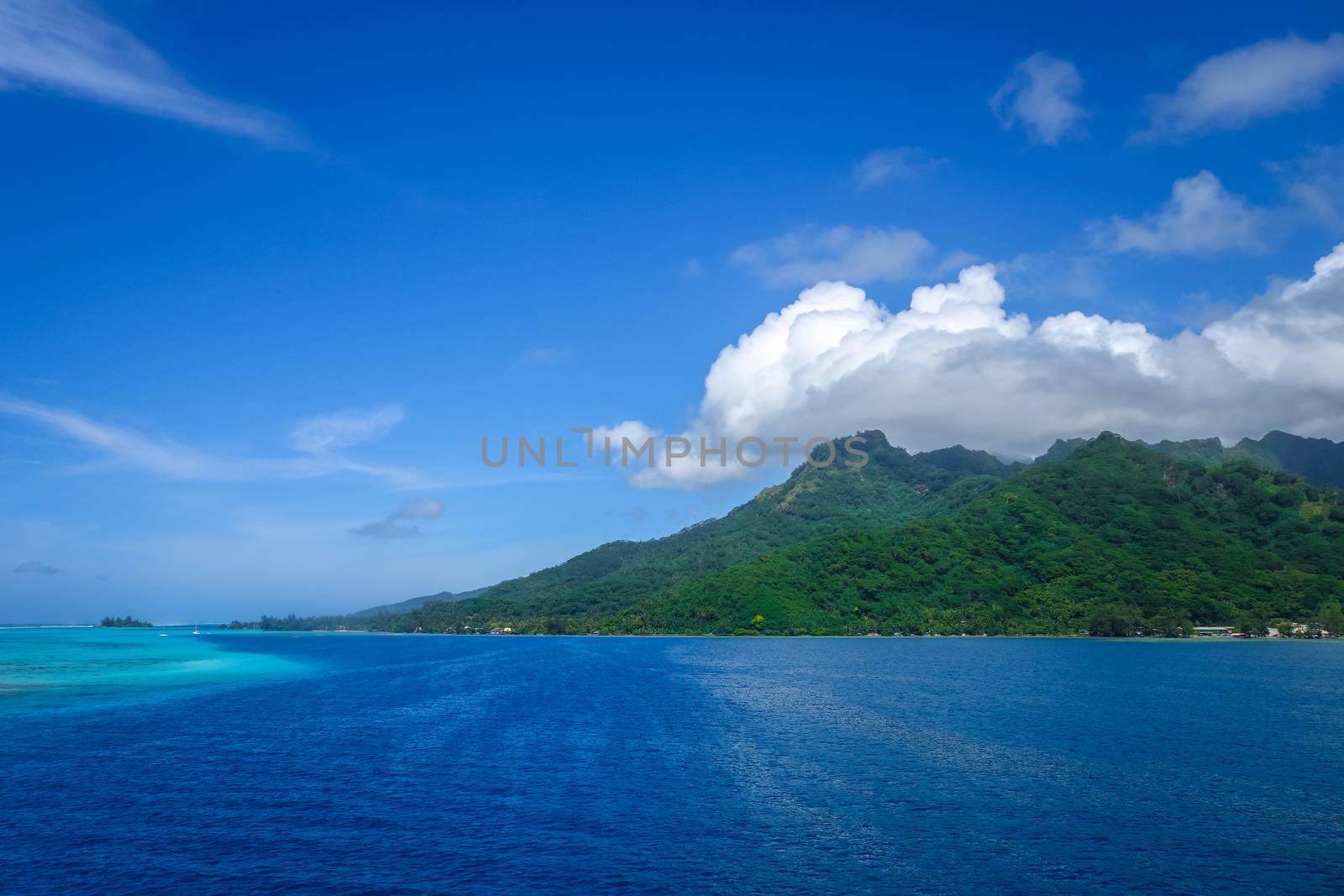 Moorea island and Pacific ocean lagoon landscape. French Polynesia