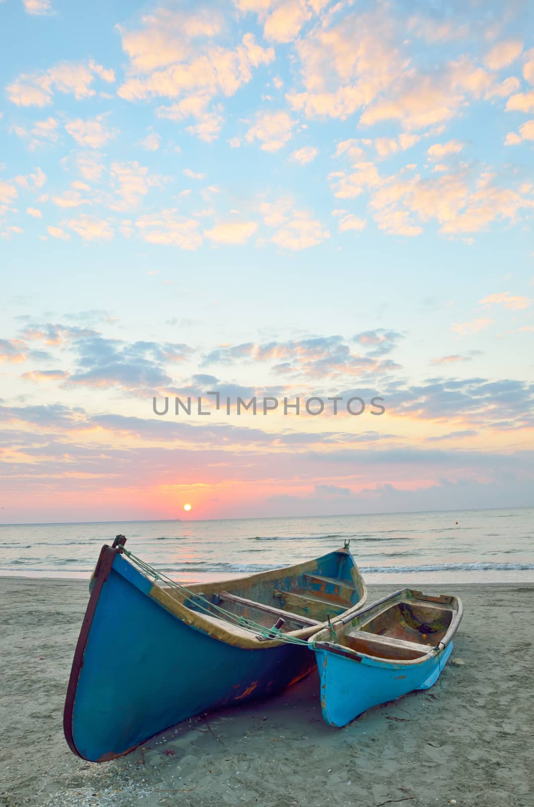 Blue boats on beach  by mady70