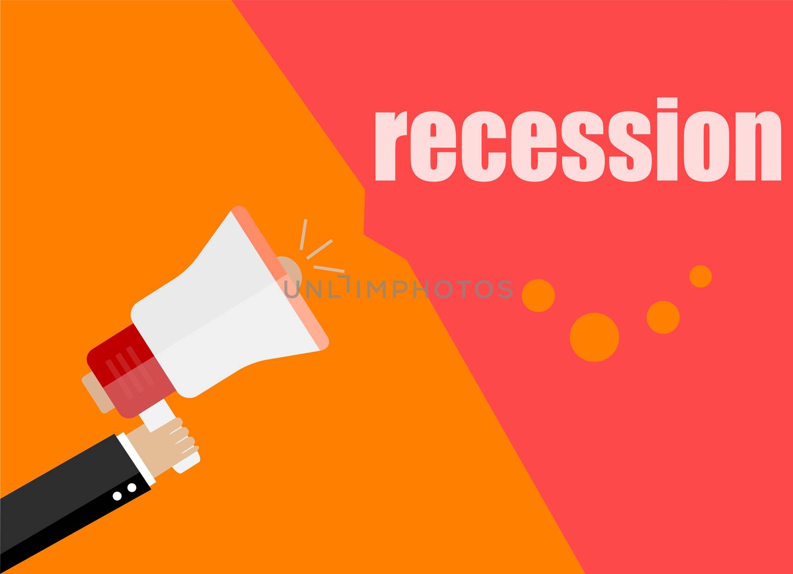 recession. Flat design business concept Digital marketing business man holding megaphone for website and promotion banners