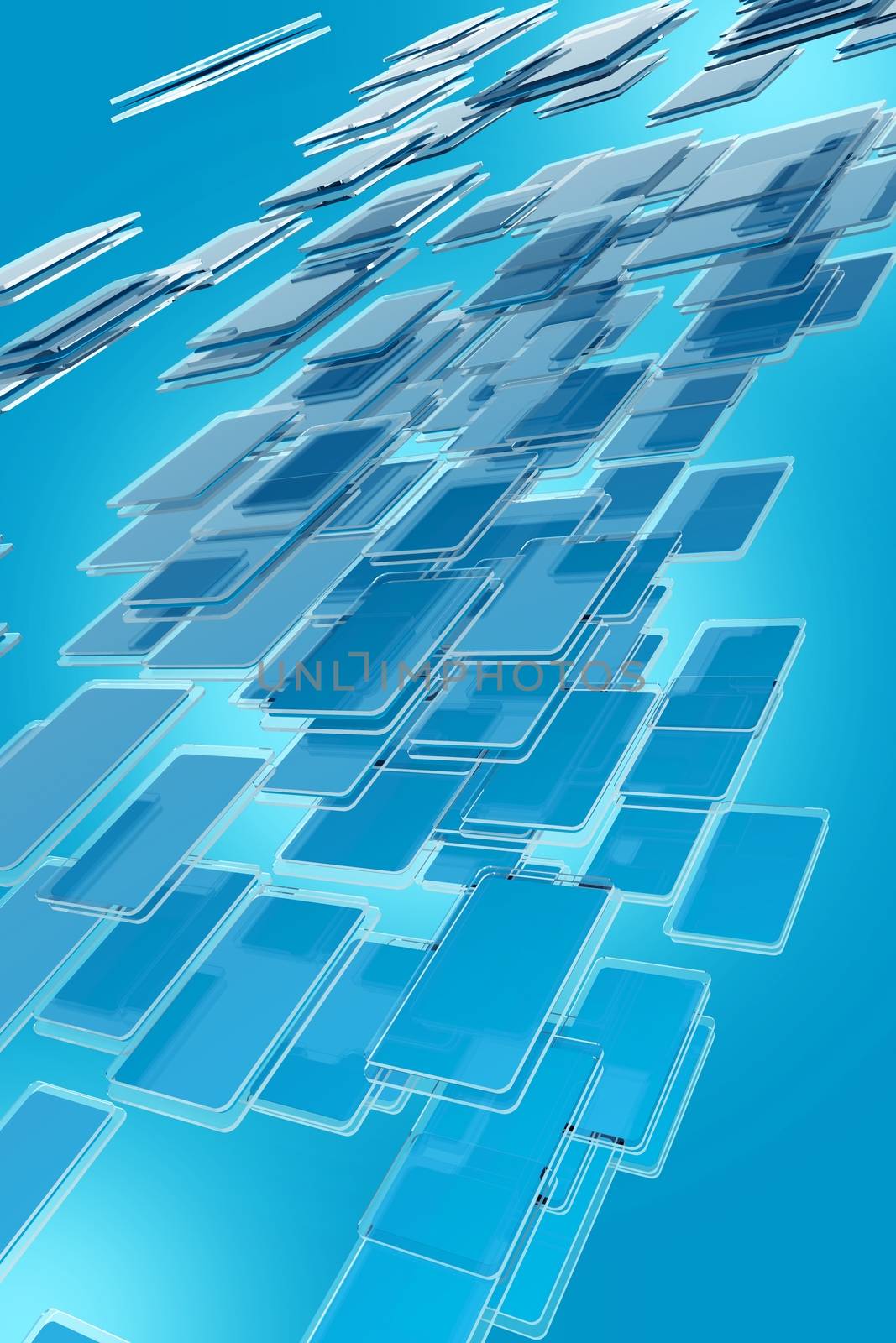 Abstract Blue Glassy Blocks Background. Vertical Glassy Blocks Background Design. 3D Rendered.