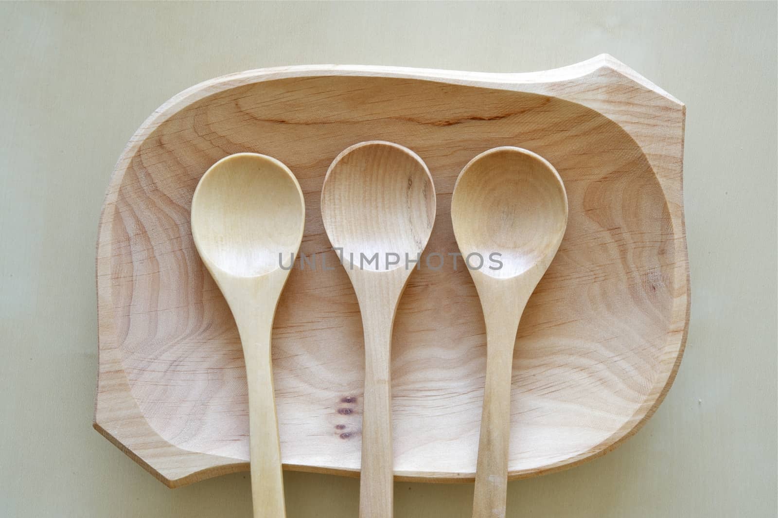 Raw Wood Spoons and Raw Wood Plate - Top View.