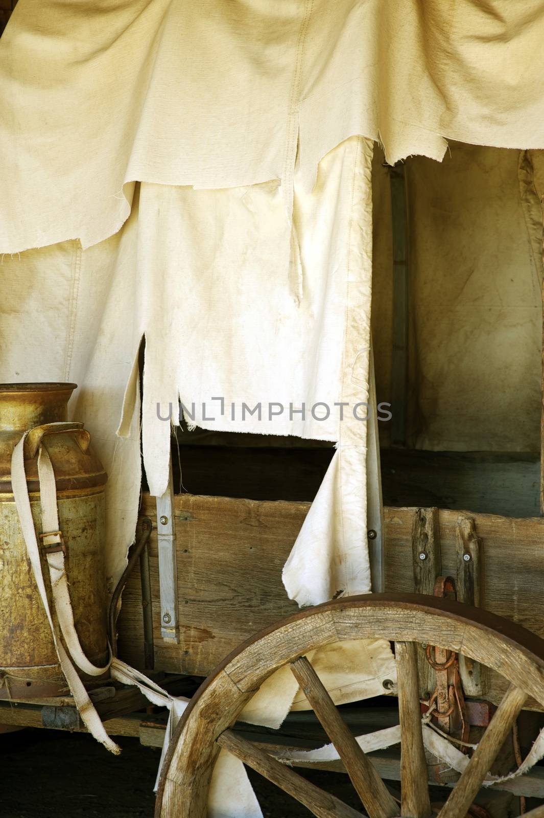 Vintage Old West Wood Wagon Closeup Vertical Photography.