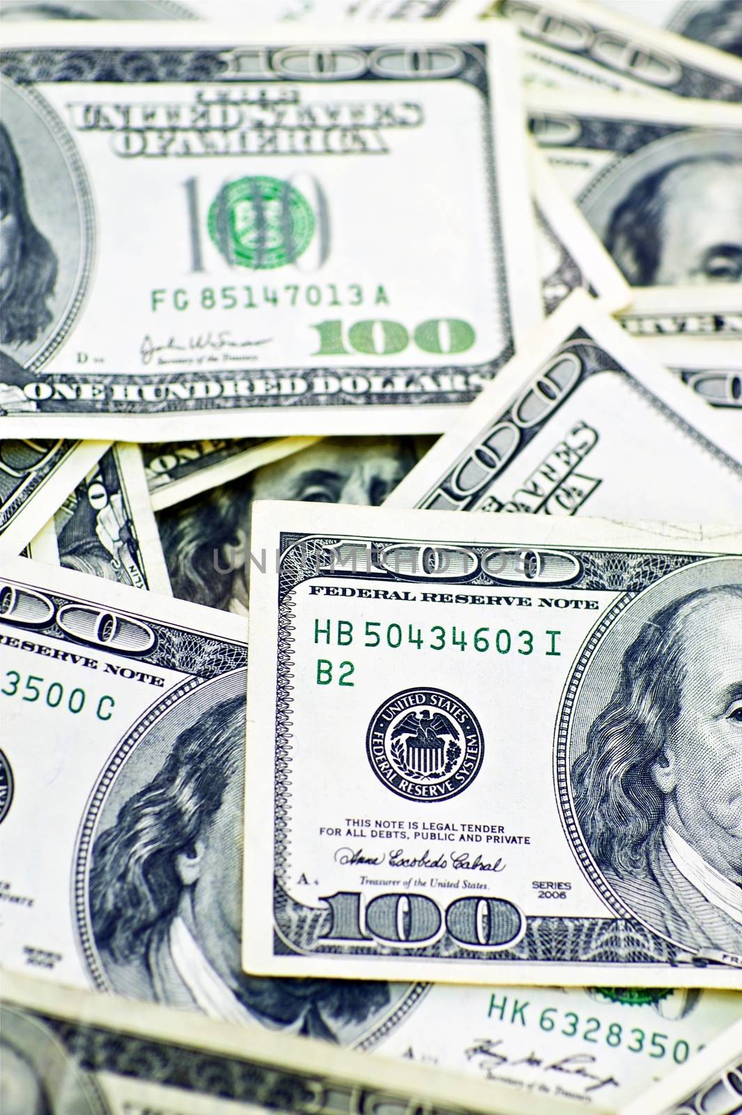 American Dollar Bills. One Hundred Dollars Bills. Vertical Photo. Dollars Background