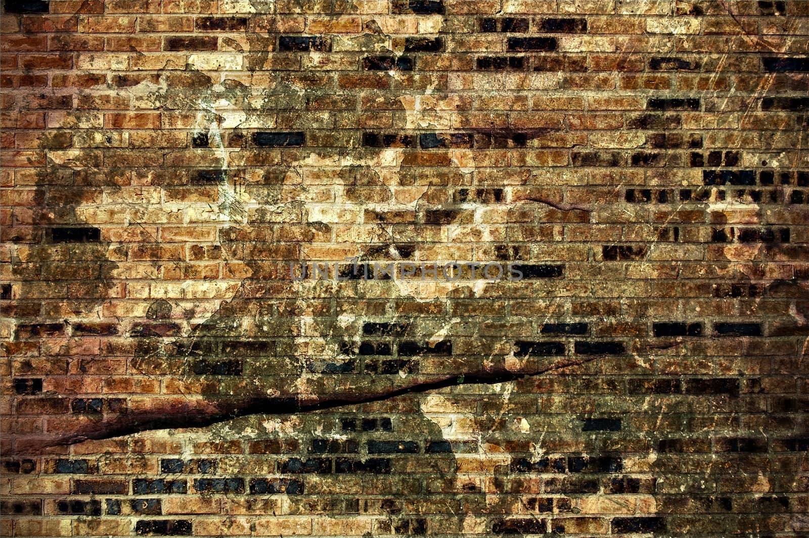 Cracked Brick Wall Background-Texture. Old Damaged Cracked Brick Wall.