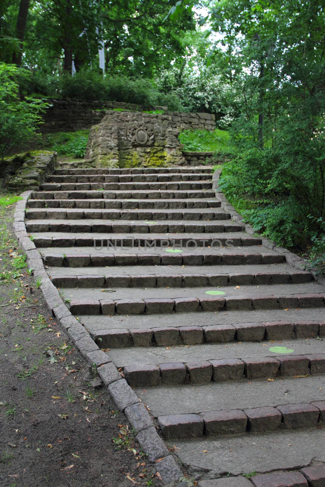 Empty stone Stairway in park of Riga, Latvia