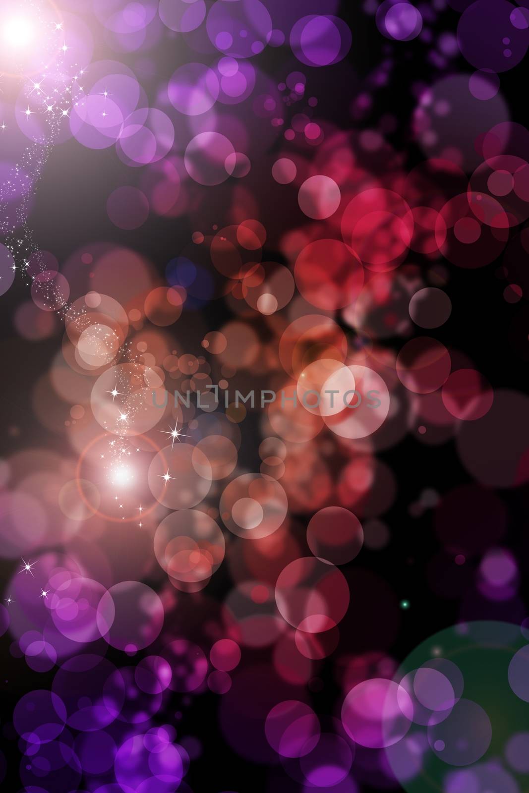 Fantasy Bokeh Background with Some Light Flares ans Stars. Cool Fantasy Vertical Bokeh Background.
