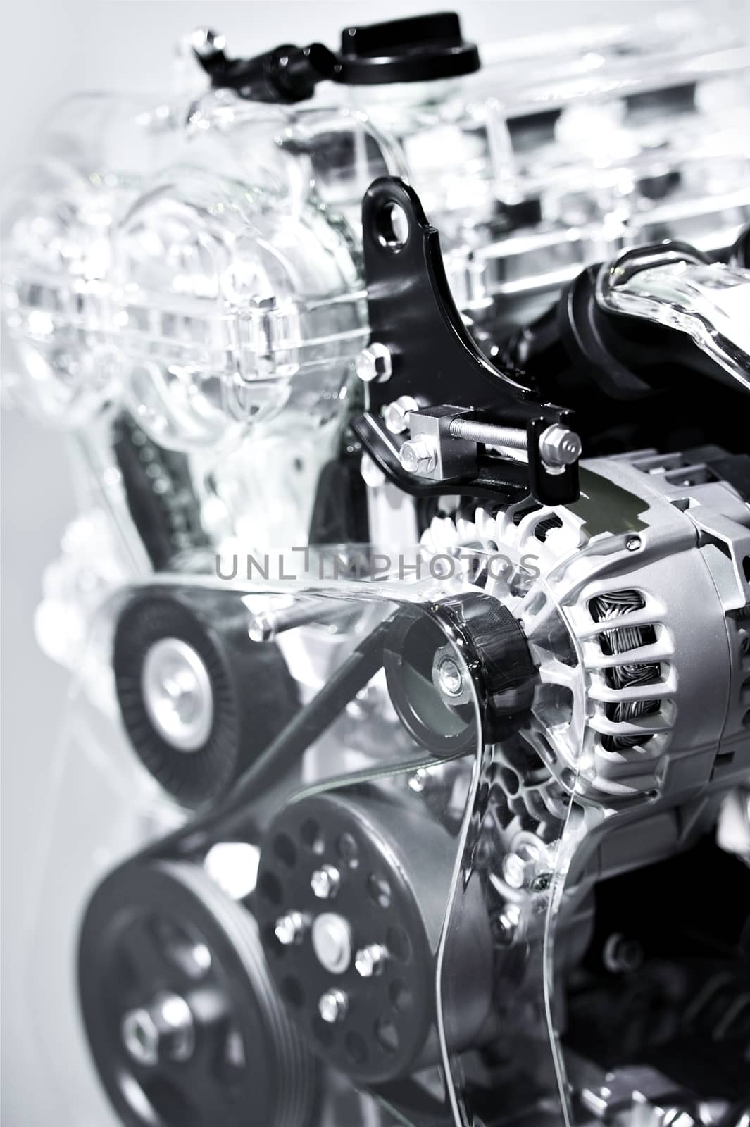 Car Engine Closeup - Vertical Photography. Modern Economical Vehicle Engine.