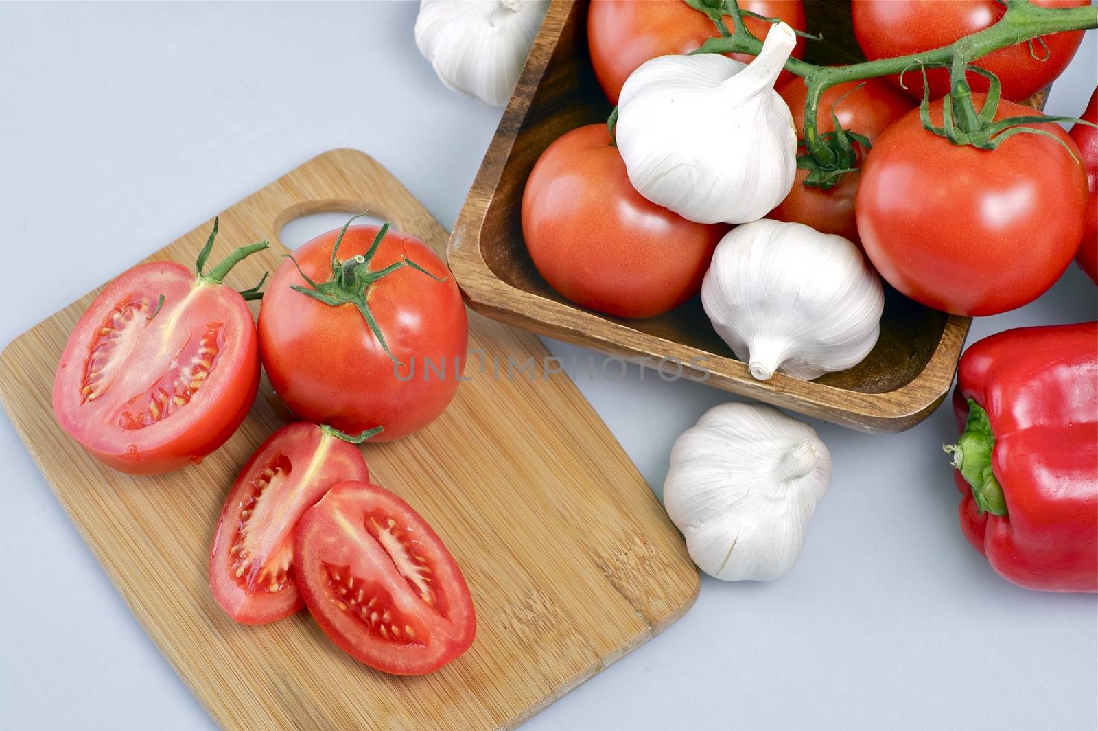 Fresh Tomato and Garlic. Preparing Fresh Dinner. Food Photo Collection.