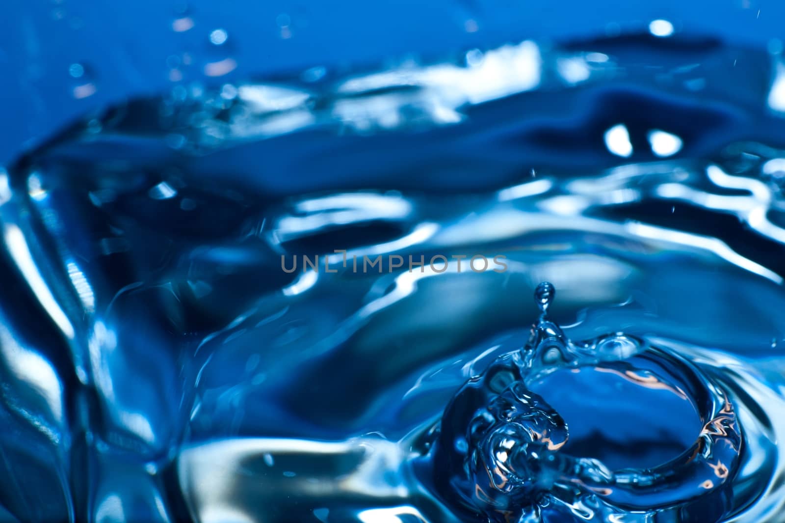 Water Theme Macro. Water Splash in Macro Photography. Blue Water Background
