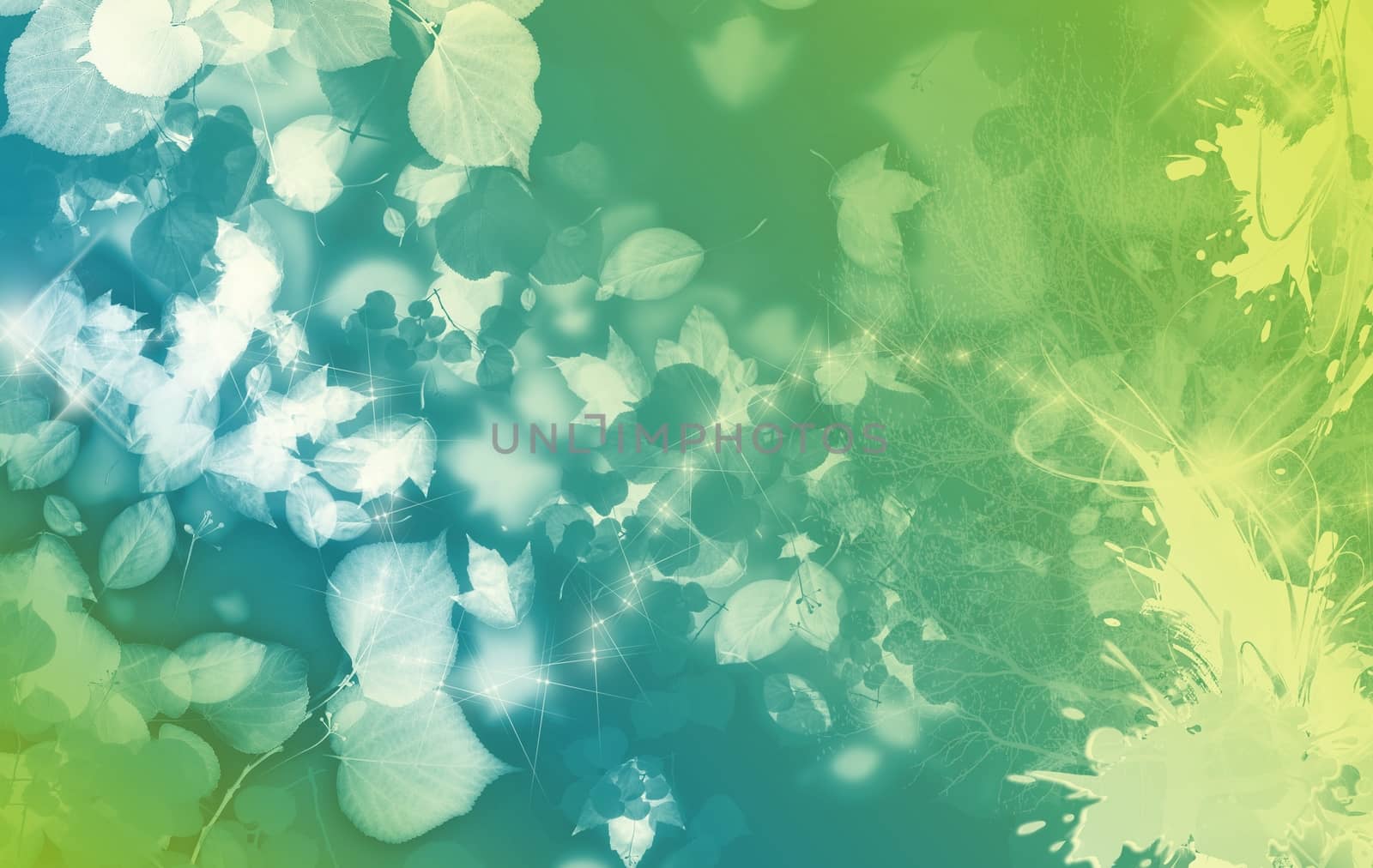 Fall Theme - Fall Green-Blue Background with Floral Elements