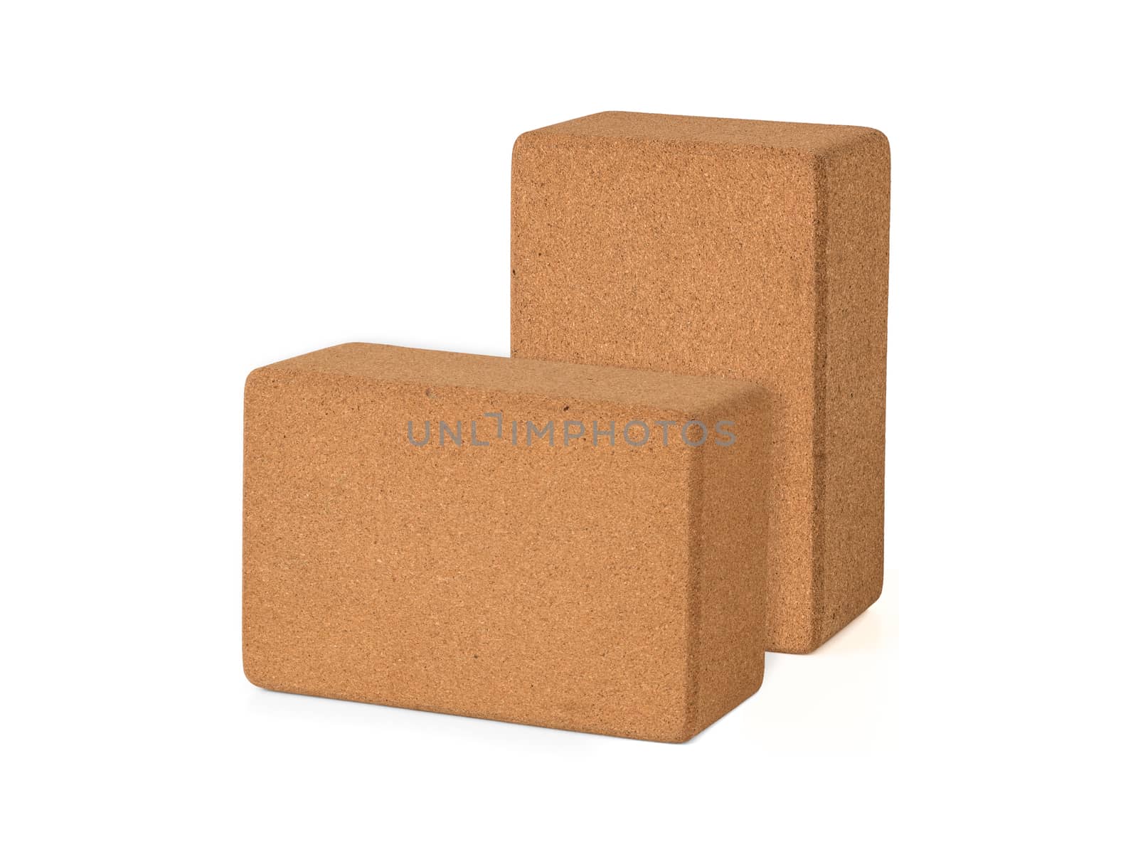 Two Cork Yoga Blocks Eco Friendly Isolated on White Background