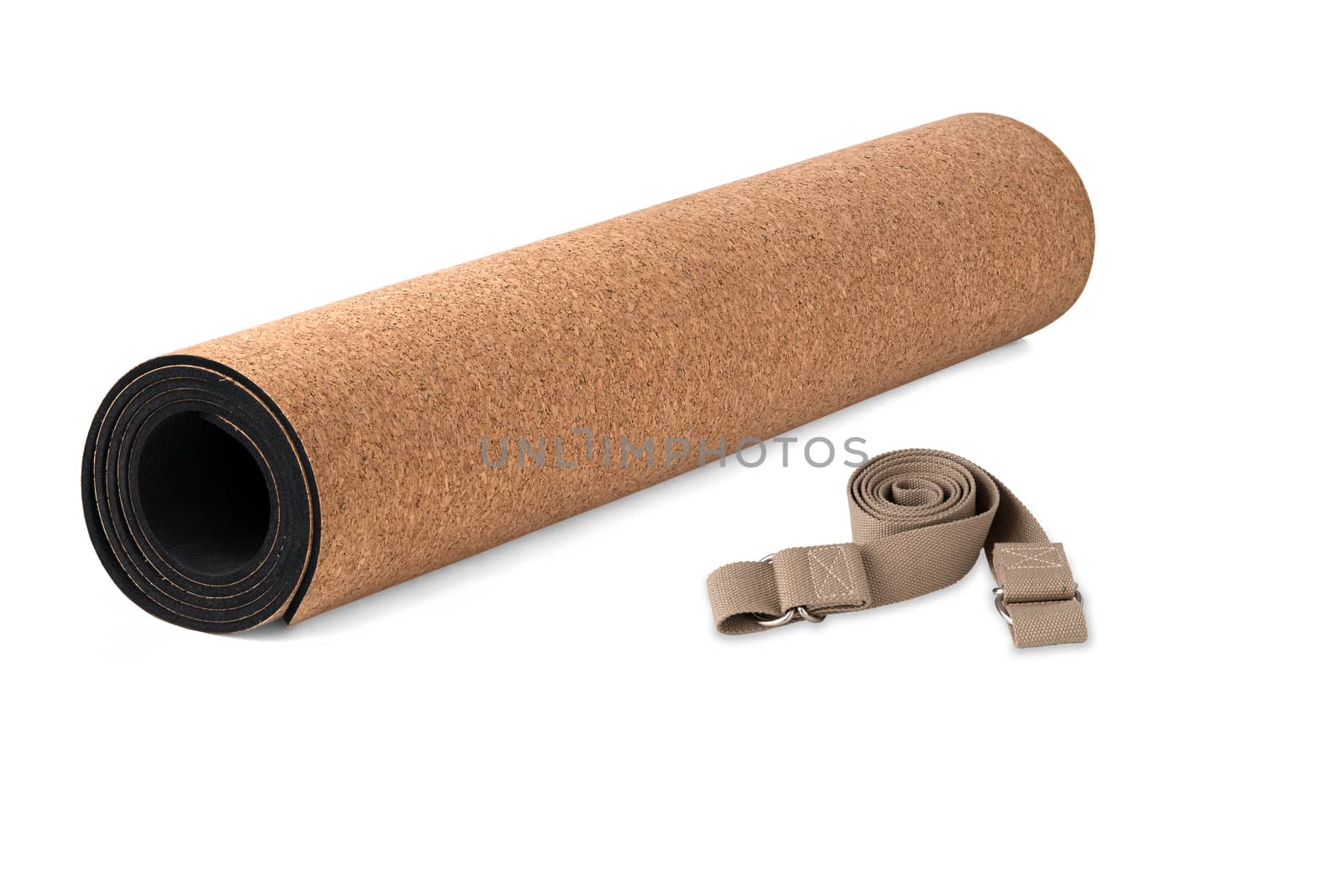 Cork Yoga Mat  Premium Eco Friendly With Strap, Product on White Background