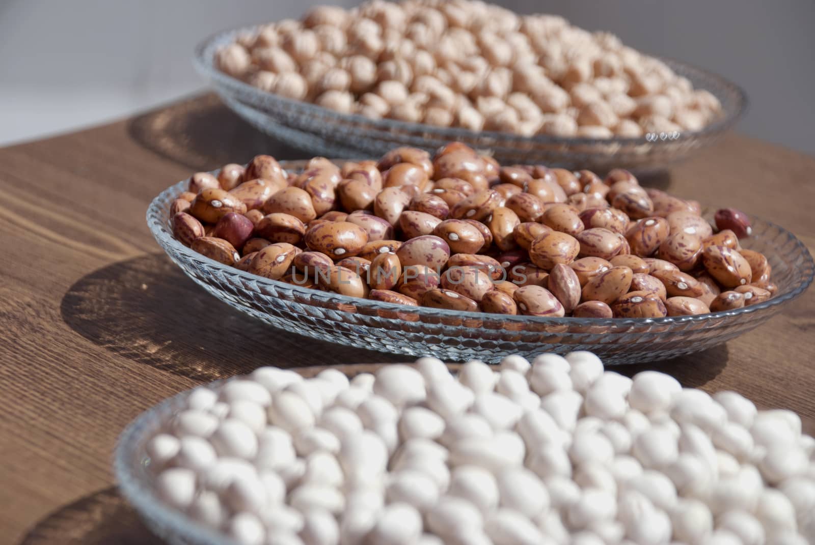 Pulses in a bowl (Haricot beans, kidney bean and chickpea)