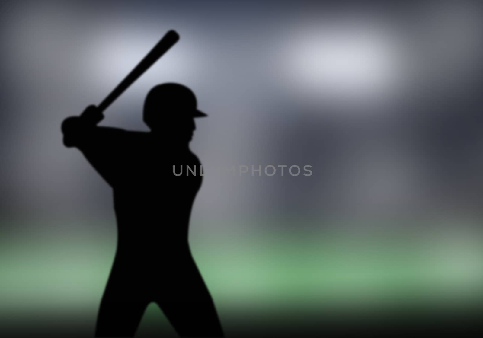 Silhouette of a baseball player hitting the field.