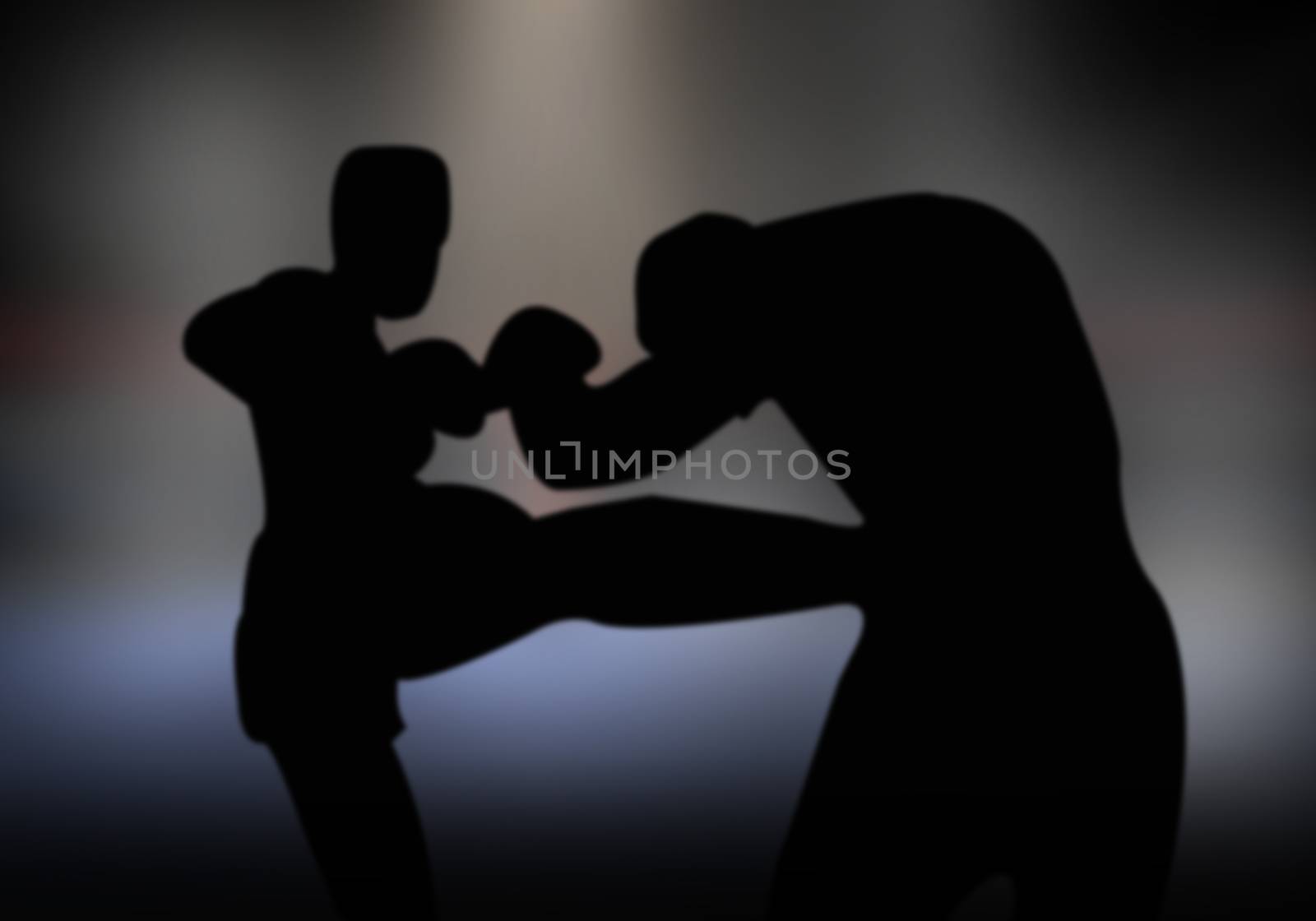 Silhouette athletes thaiboxing fight in the field.