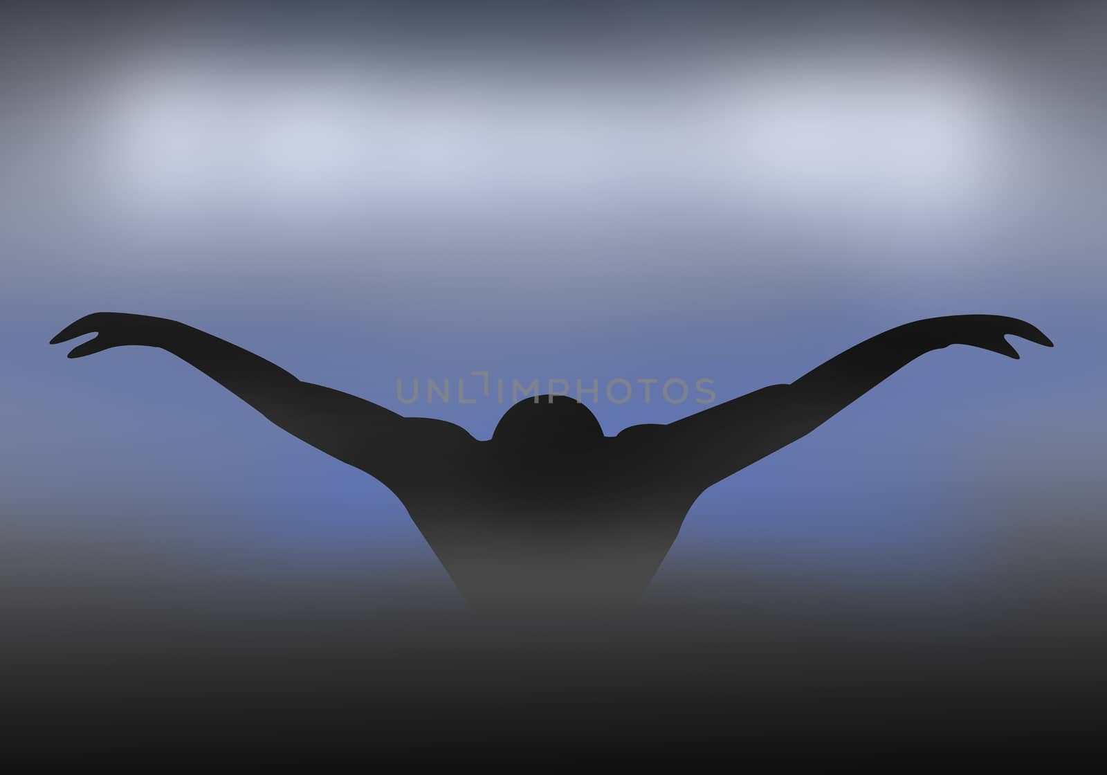 Silhouette swimmer is swimming in the pool.
