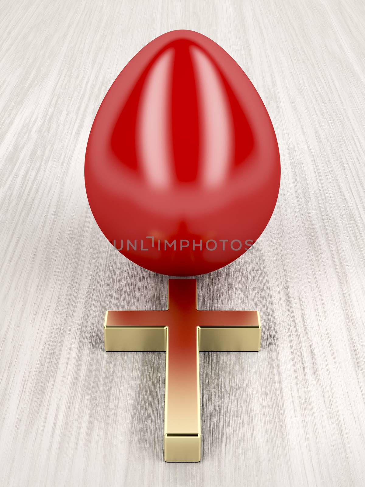 Easter decoration with red egg and golden cross