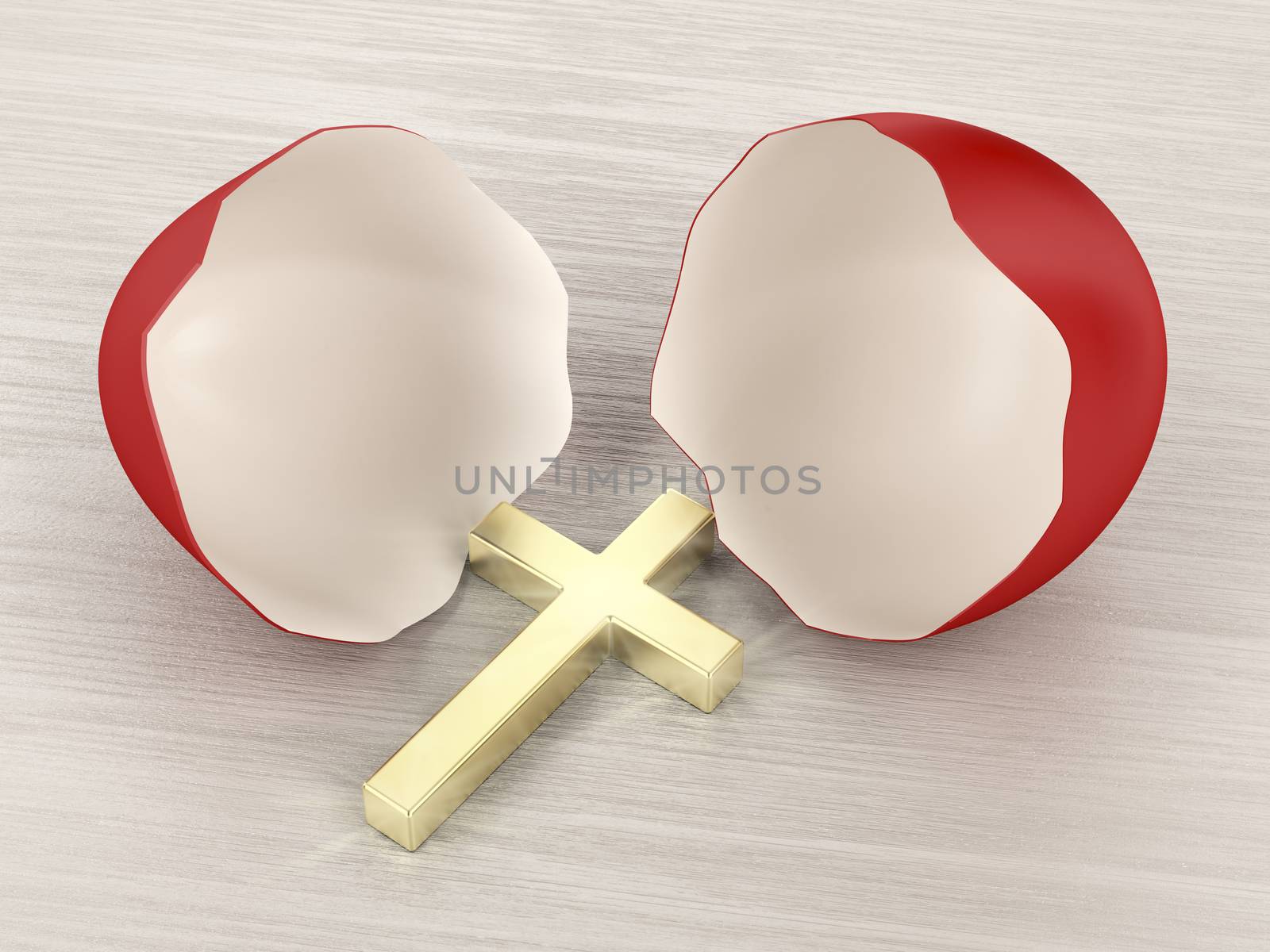 Broken eggshell with Christian golden cross inside