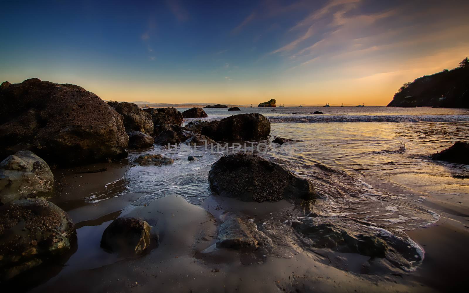 Rocky Beach Landscape at Sunset, Color Image, Day