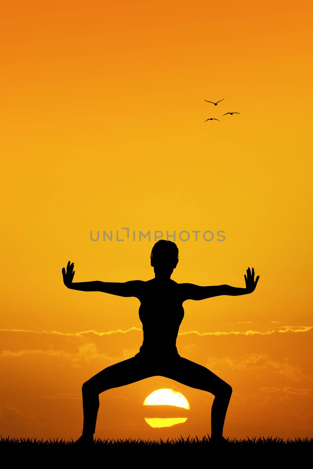 illustration of yoga pose at sunset
