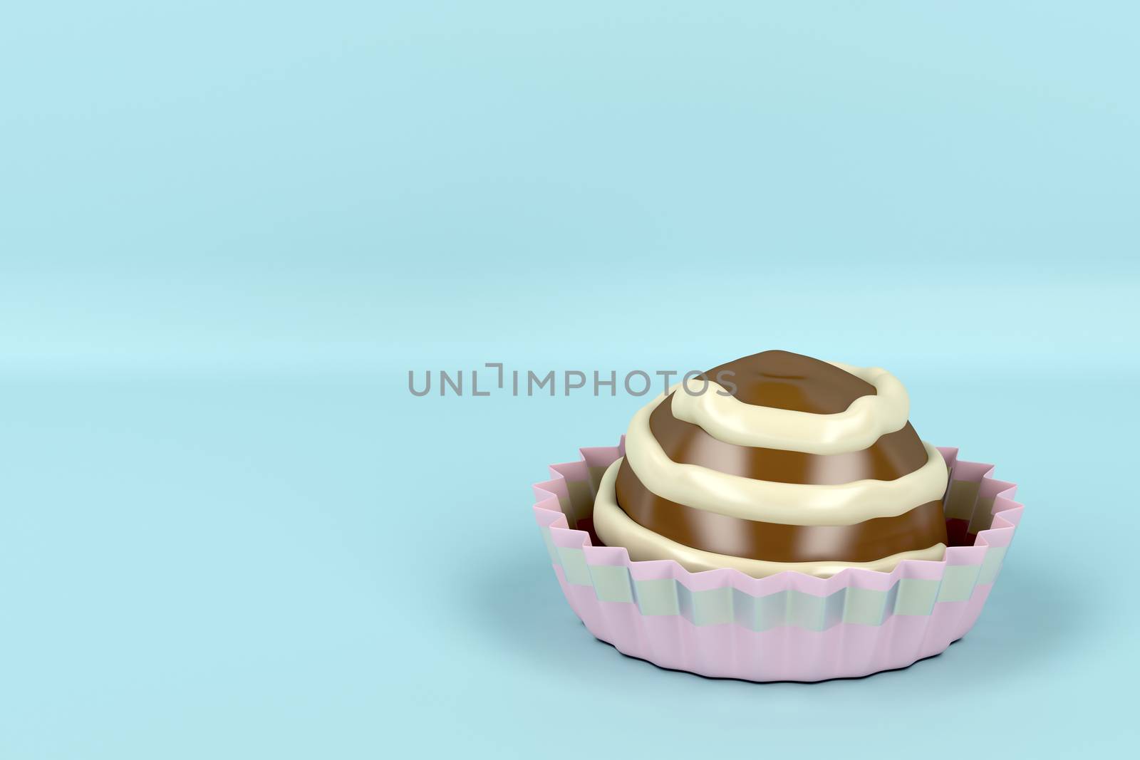 Chocolate candy on light blue background
