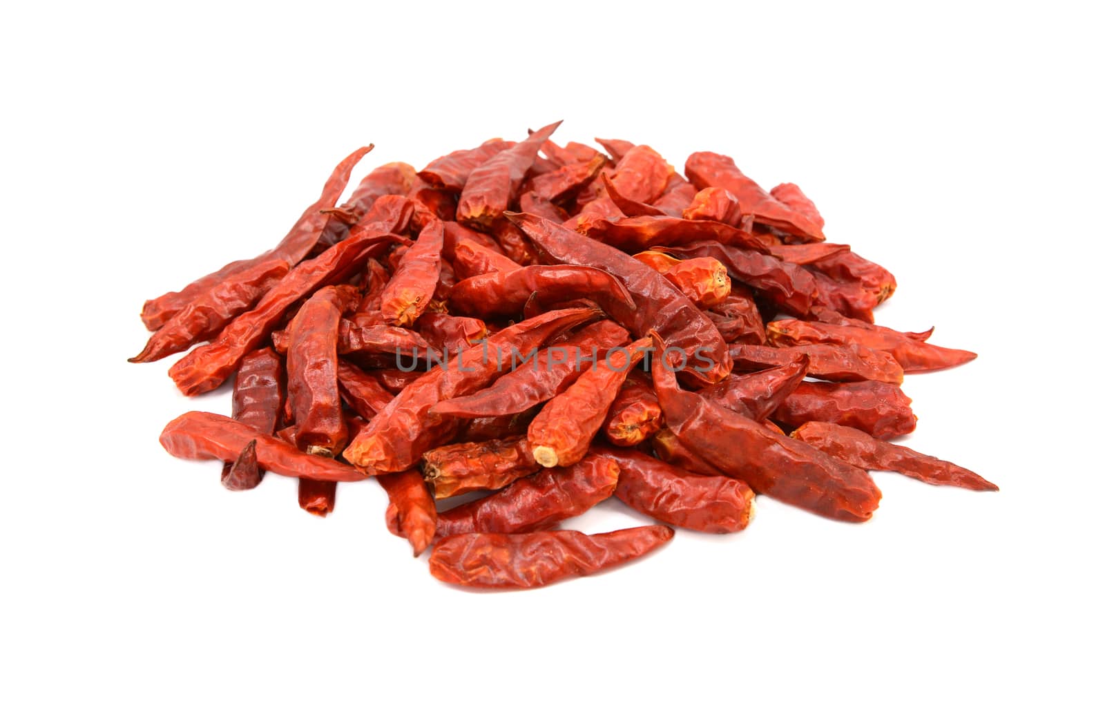 Spicy red birds eye chilli peppers, isolated on a white background