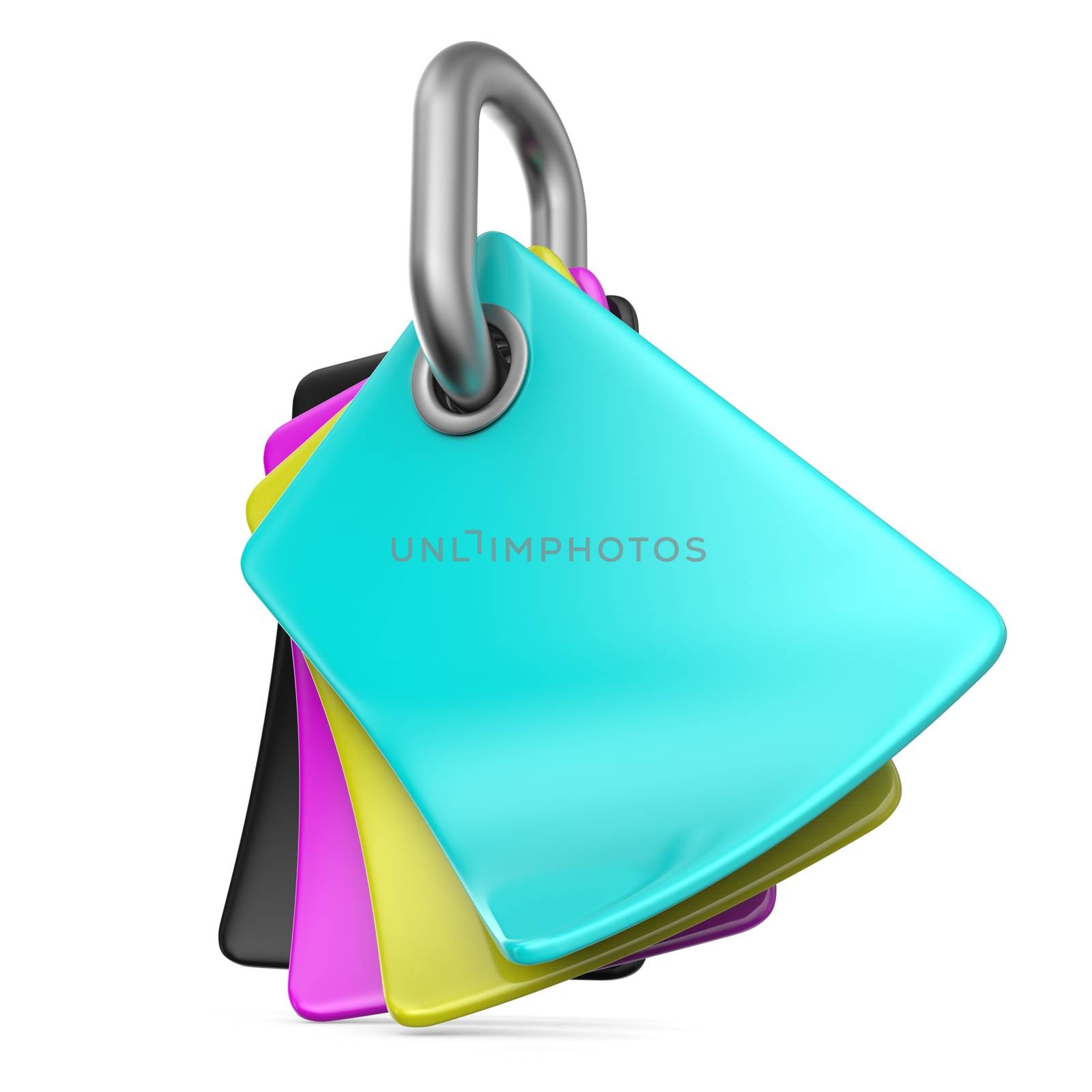 CMYK colors palette on chain link 3D render illustration isolated on white background