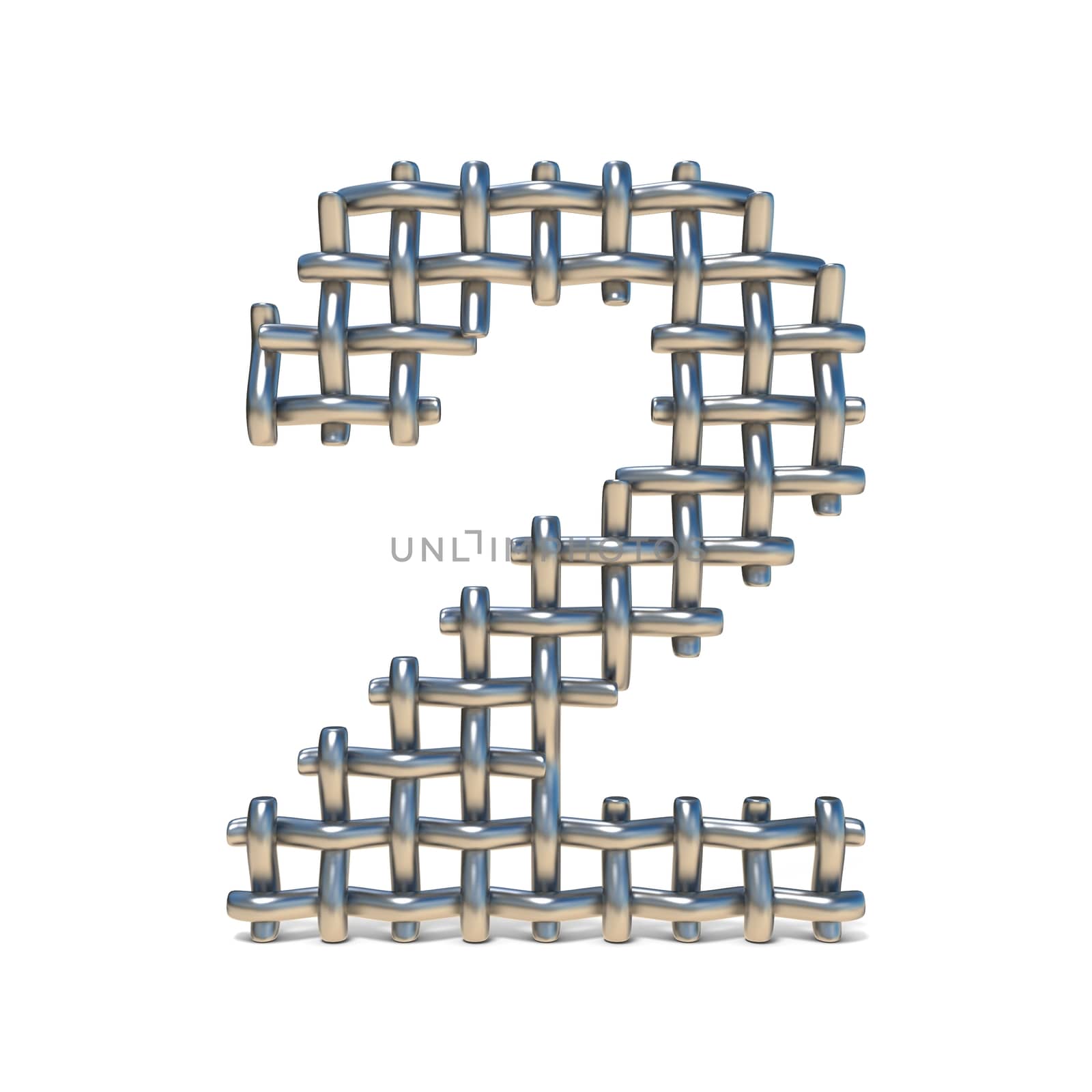 Metal wire mesh font Number 2 TWO 3D render illustration isolated on white background