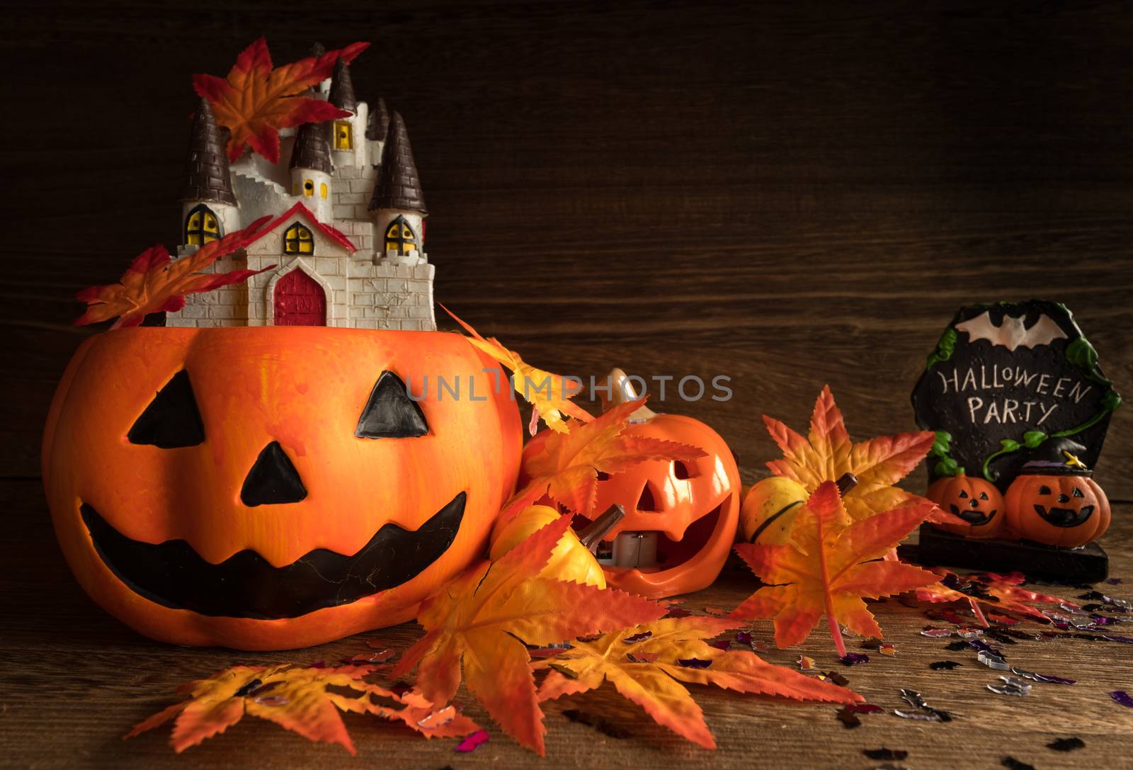 Halloween pumpkin on wooden background