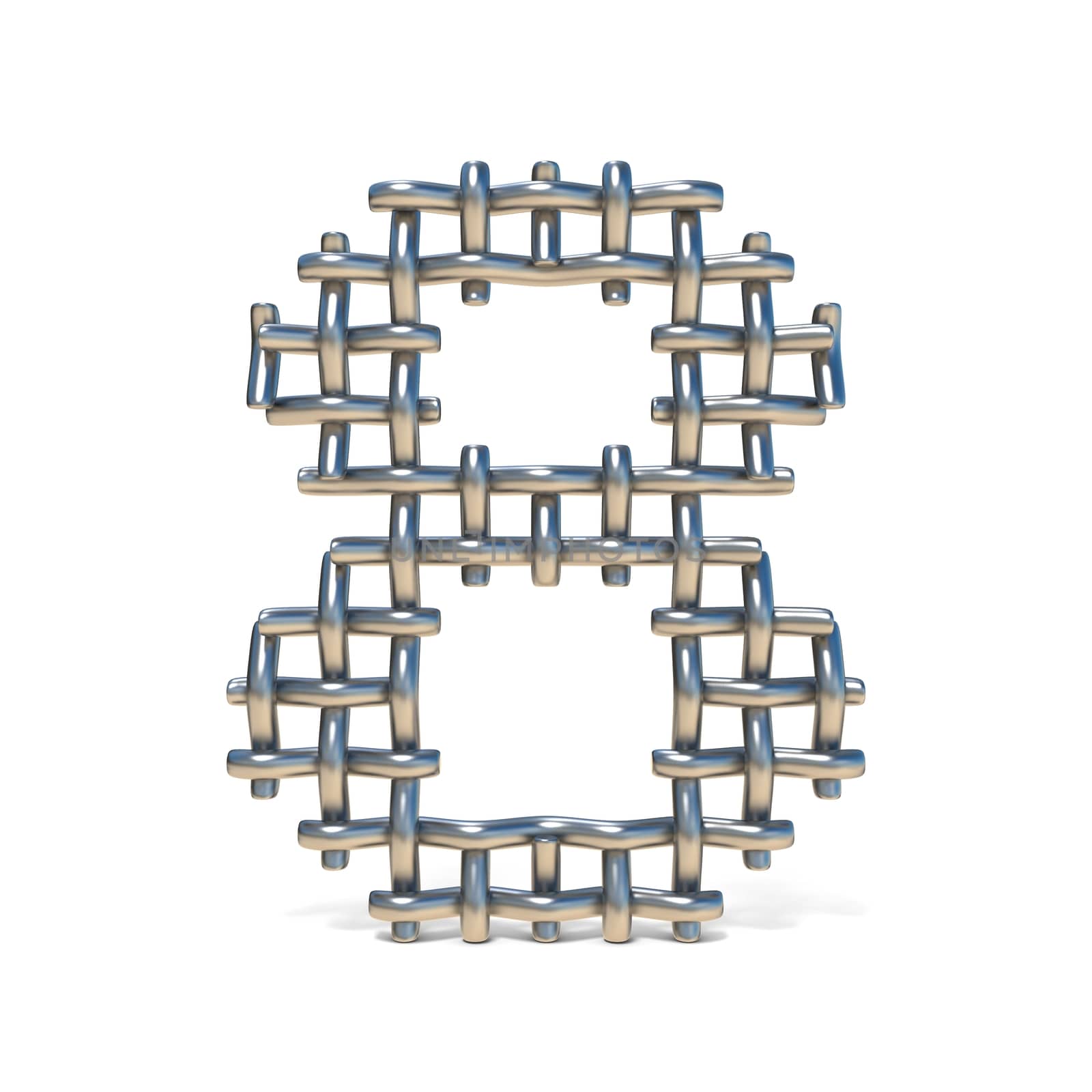 Metal wire mesh font Number 8 EIGHT3D render illustration isolated on white background