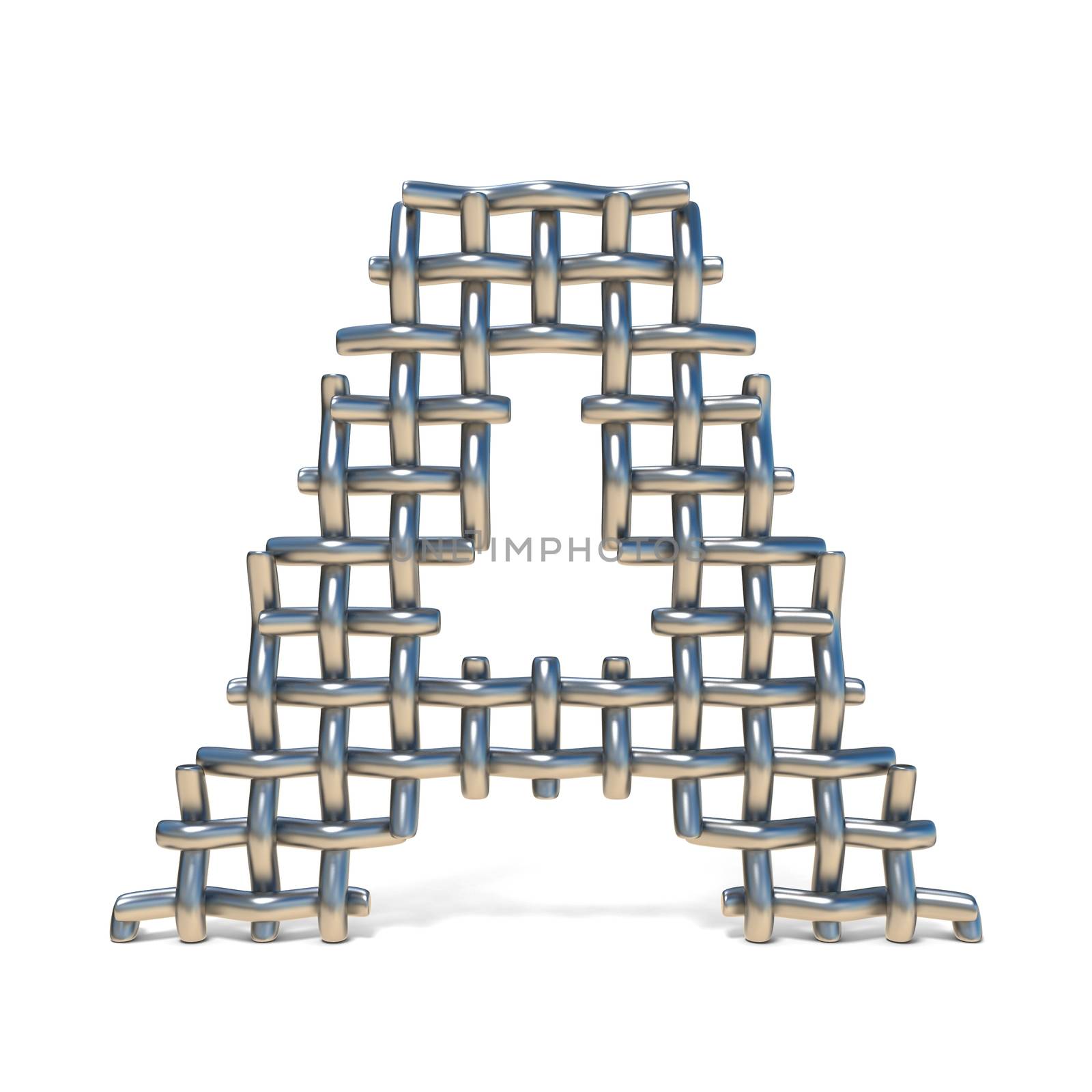 Metal wire mesh font LETTER A 3D render illustration isolated on white background