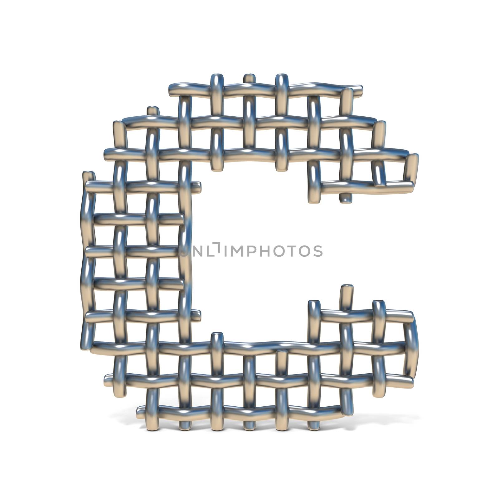 Metal wire mesh font LETTER C 3D render illustration isolated on white background