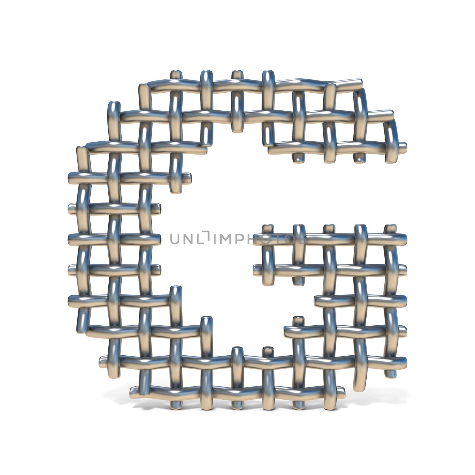 Metal wire mesh font LETTER G 3D render illustration isolated on white background
