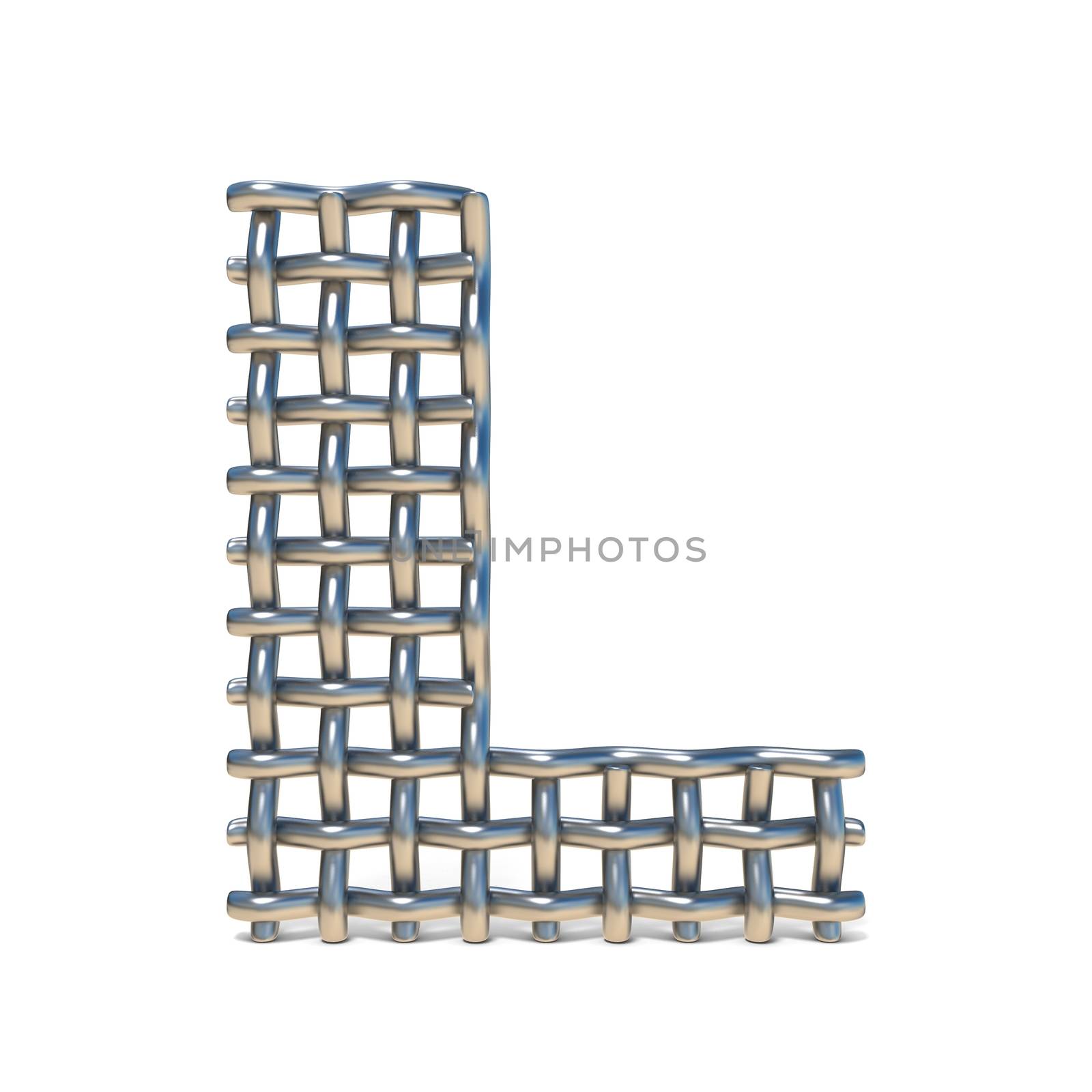 Metal wire mesh font LETTER L 3D render illustration isolated on white background