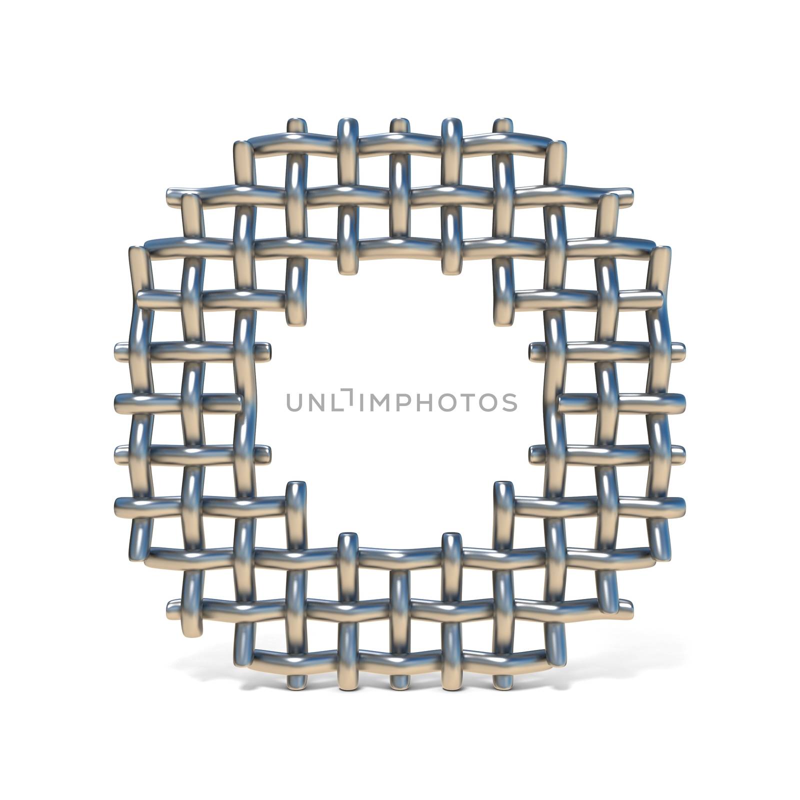 Metal wire mesh font LETTER O 3D render illustration isolated on white background