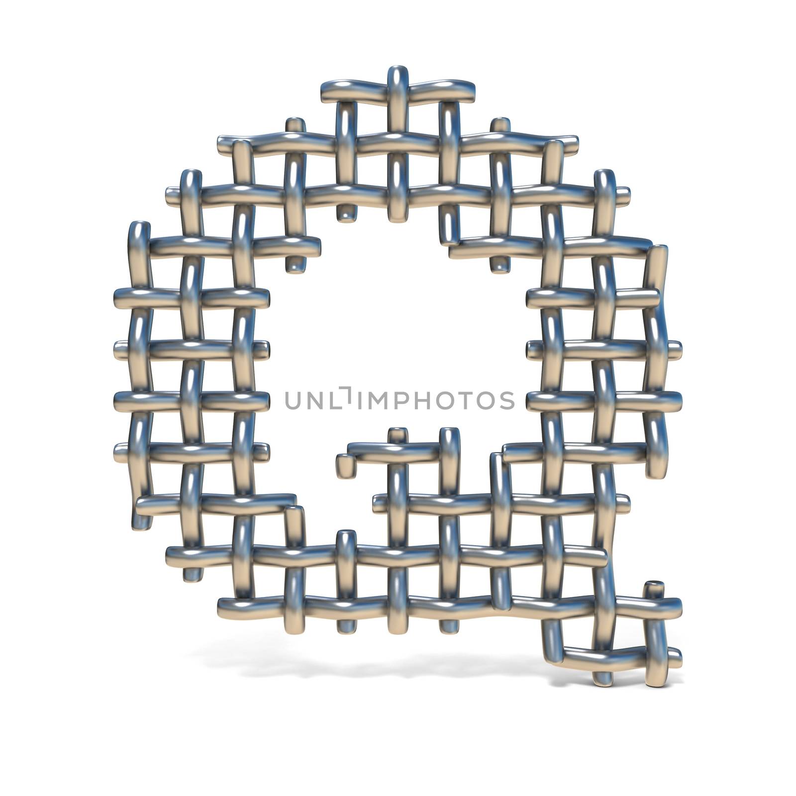 Metal wire mesh font LETTER Q 3D render illustration isolated on white background