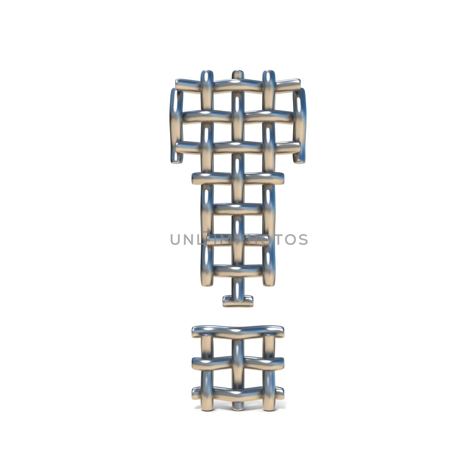 Metal wire mesh font EXCLAMATION MARK 3D render illustration isolated on white background
