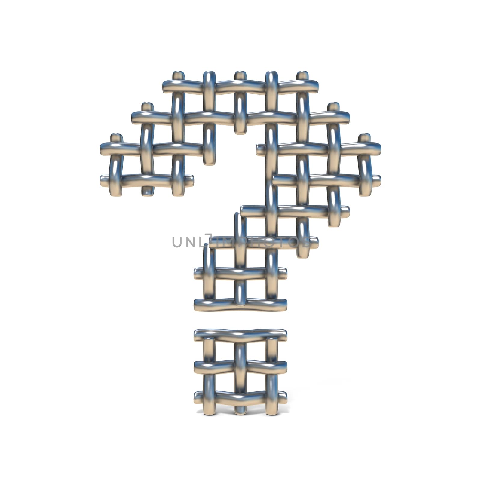 Metal wire mesh font QUESTION MARK 3D render illustration isolated on white background