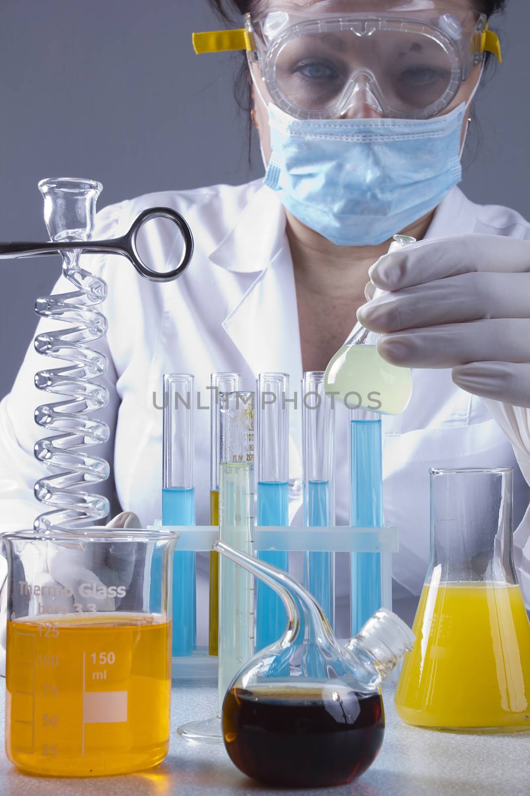 Adult lab assistant works in the laboratory