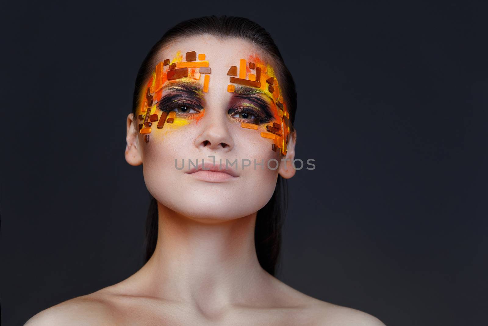 Orange and Red Rhinestones on a Girl Face by Multipedia