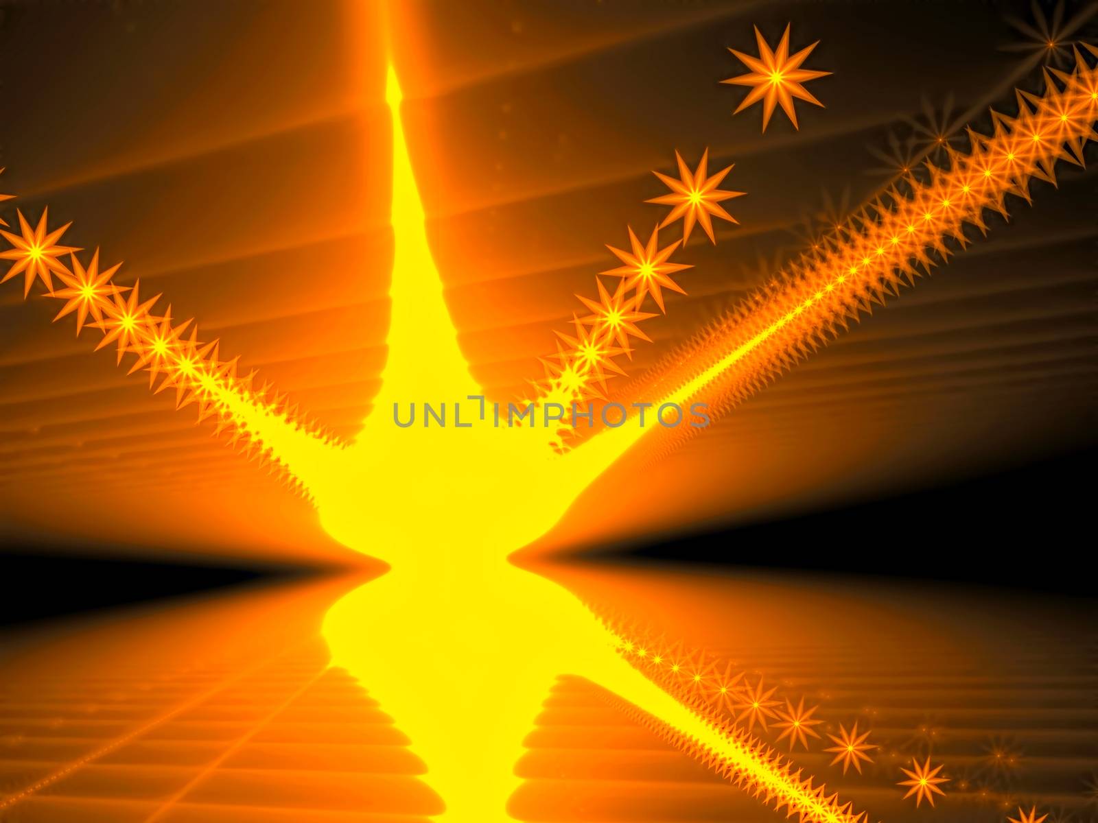 Simple fractal background: bright burst with rays consist of stars. Abstract computer-generated image. Technology or sci-fi backdop for banners, web design, covers