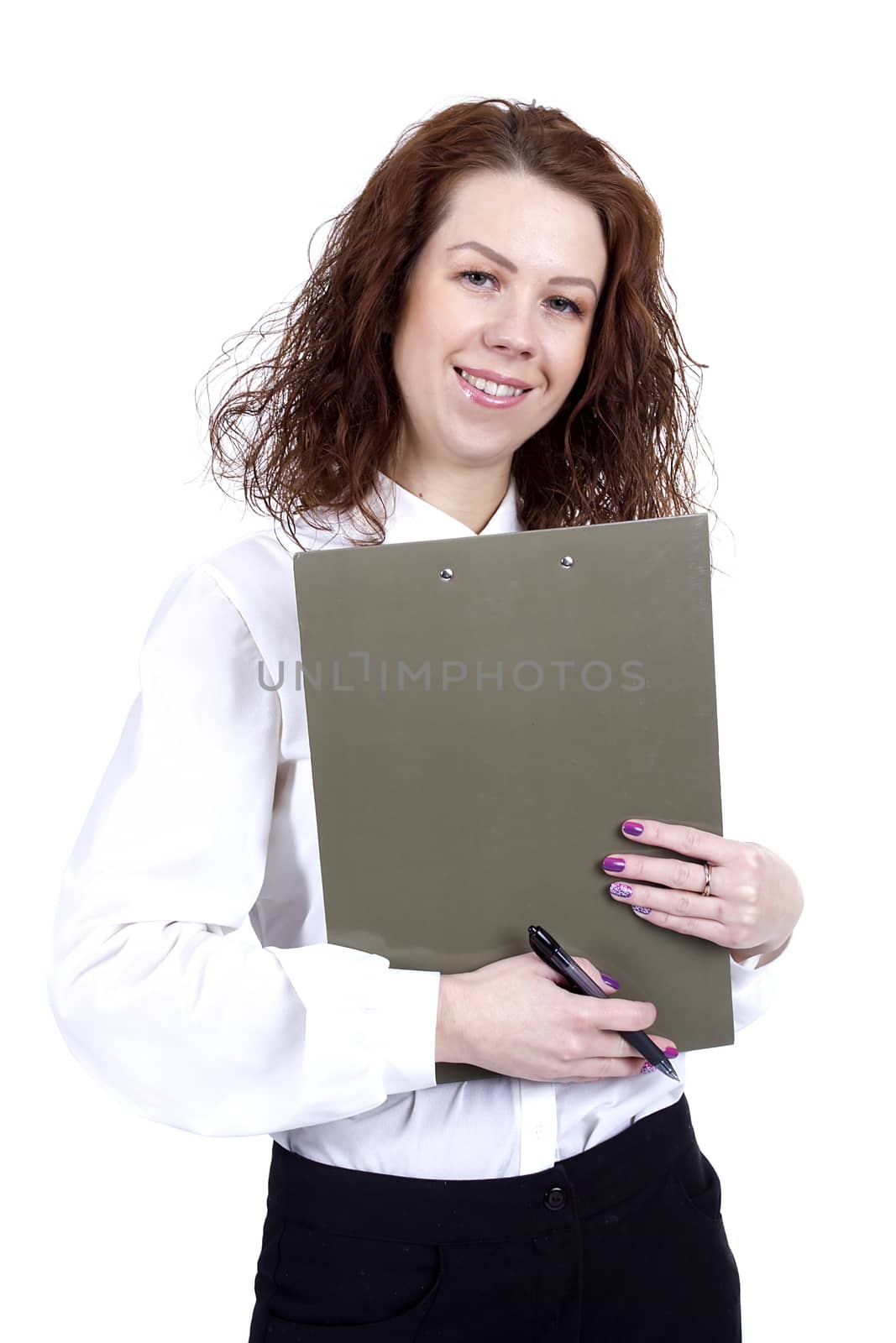 smiling girl holding folders by VIPDesignUSA