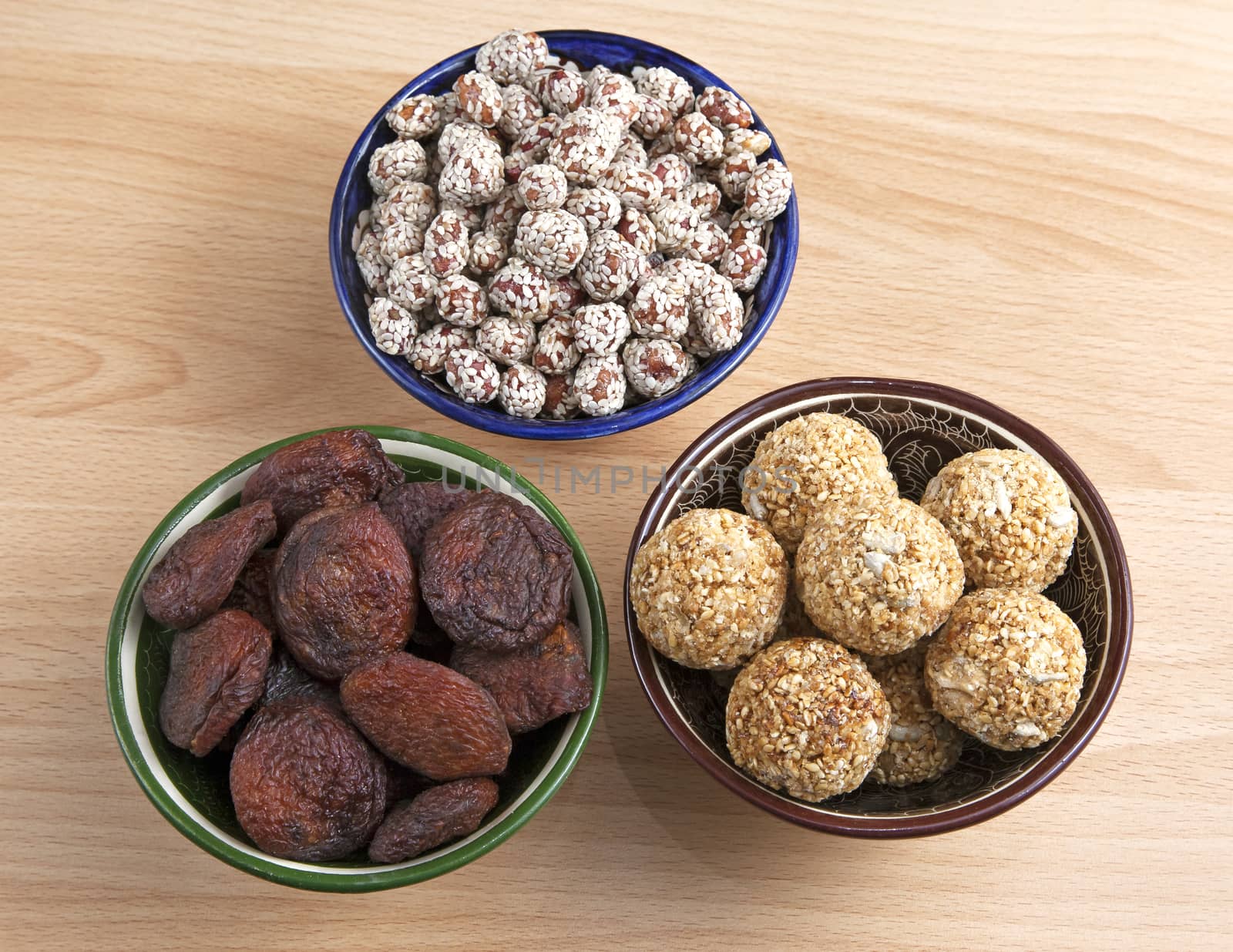 Oriental sweets in bowls on a table