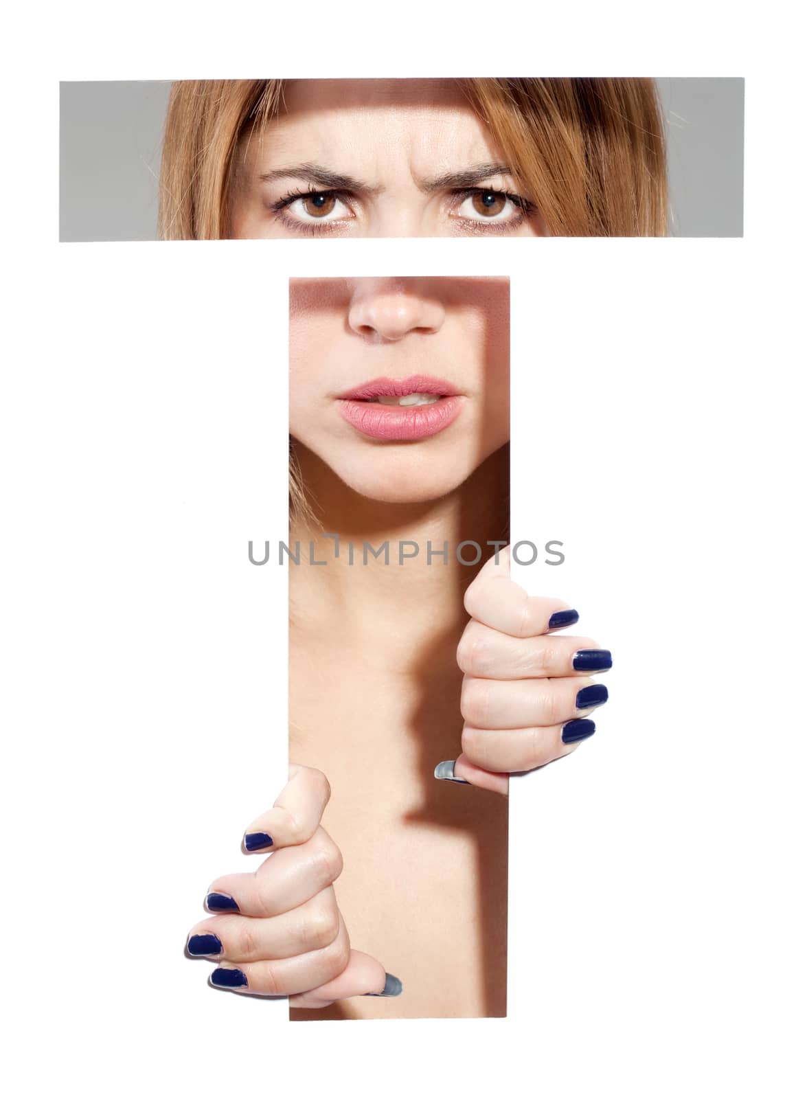 girl hiding behind and holding the letter "T"