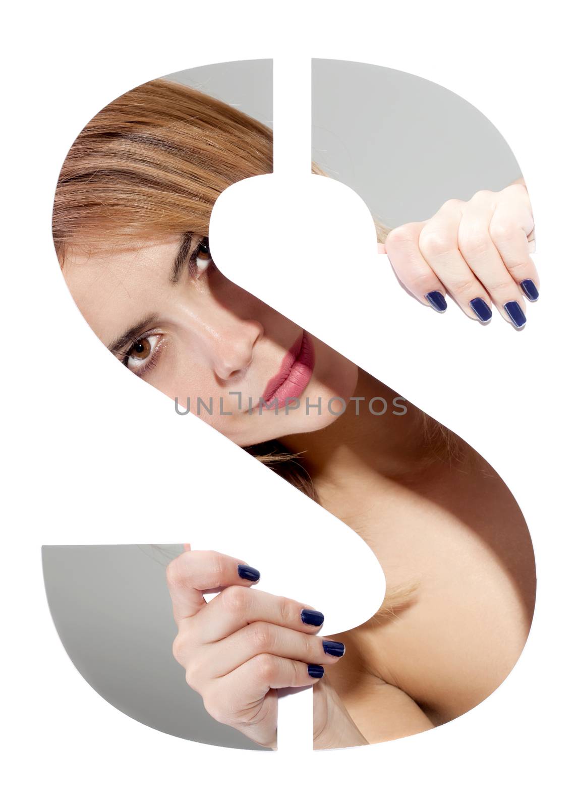 girl hiding behind and holding the letter "S"